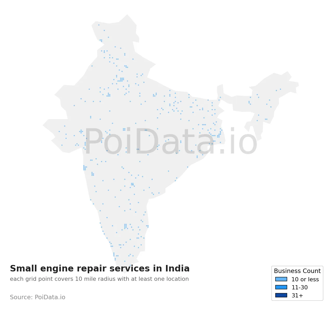 Small engine repair service density map for India