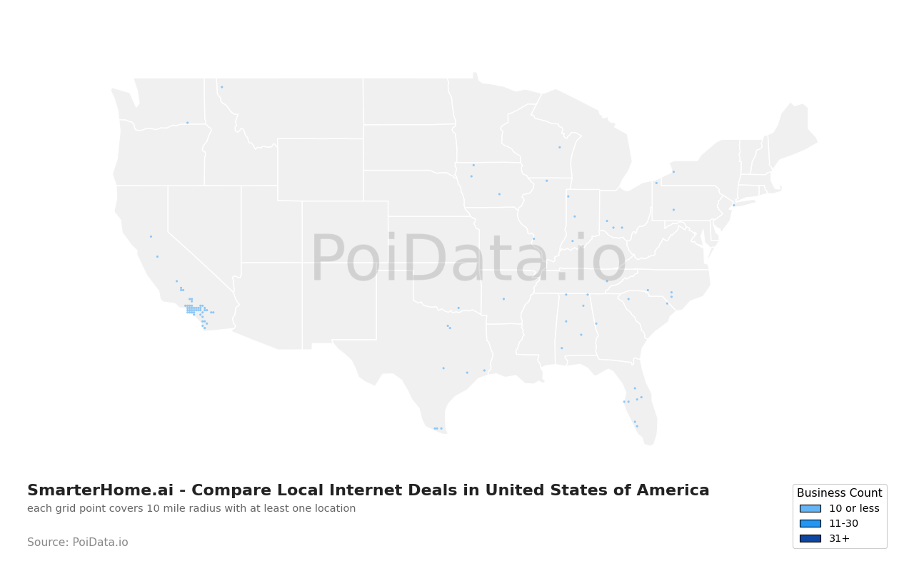 SmarterHome.ai - Compare Local Internet Deals density map for United States