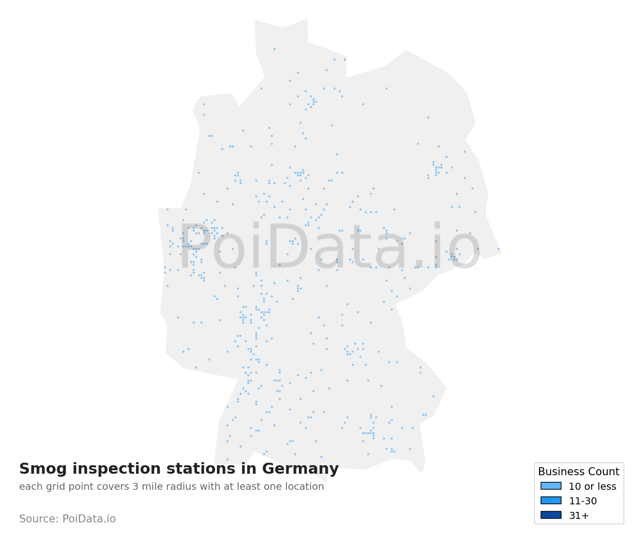 Smog inspection station density map for Germany