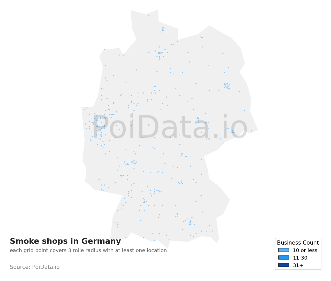 Smoke shop density map for Germany