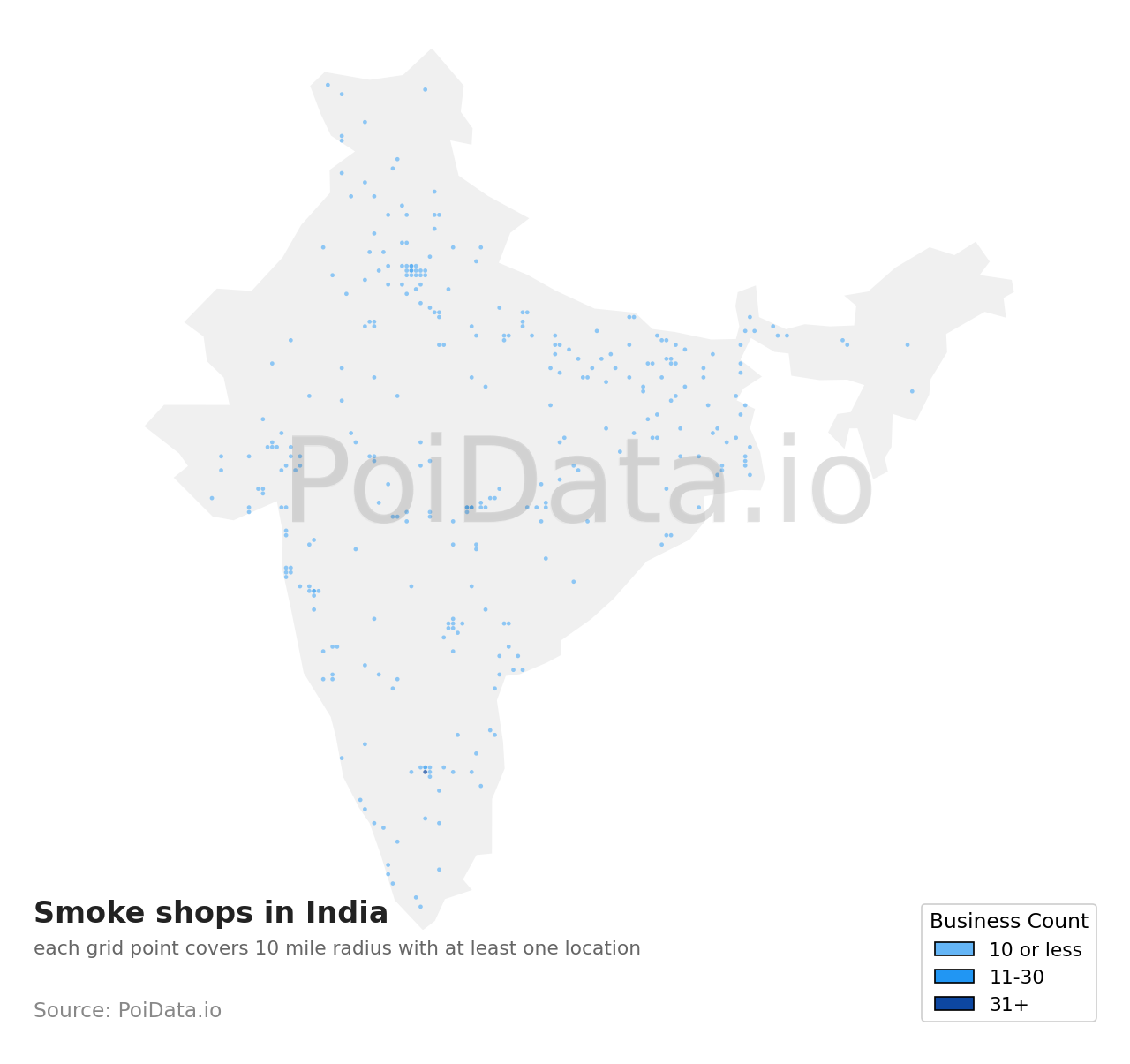 Smoke shop density map for India