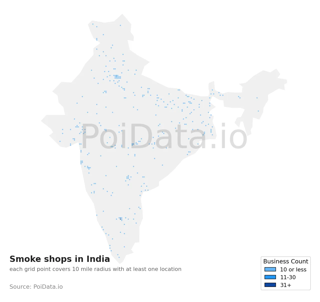 Smoke shop density map for India