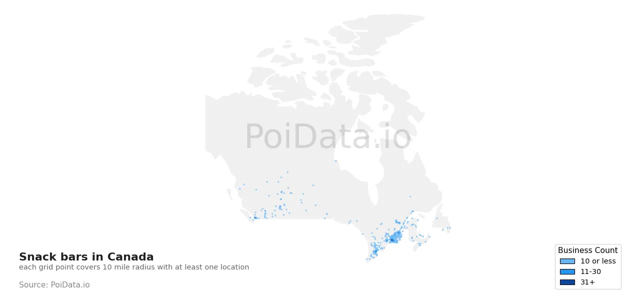 Snack bar density map for Canada