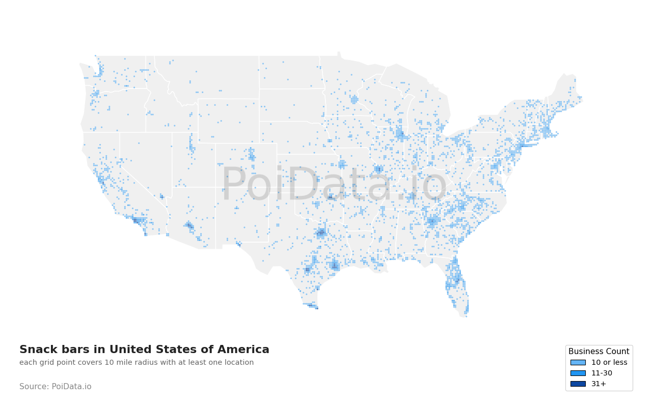 Snack bar density map for Ohio, United States
