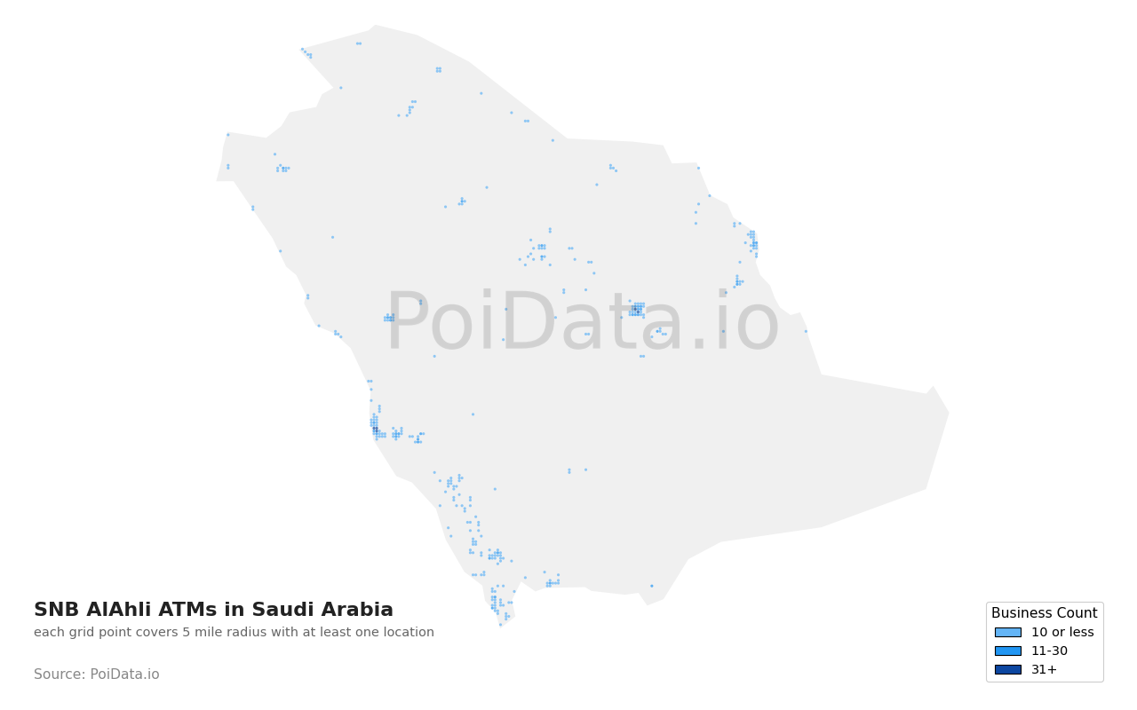 SNB AlAhli ATM density map for Saudi Arabia