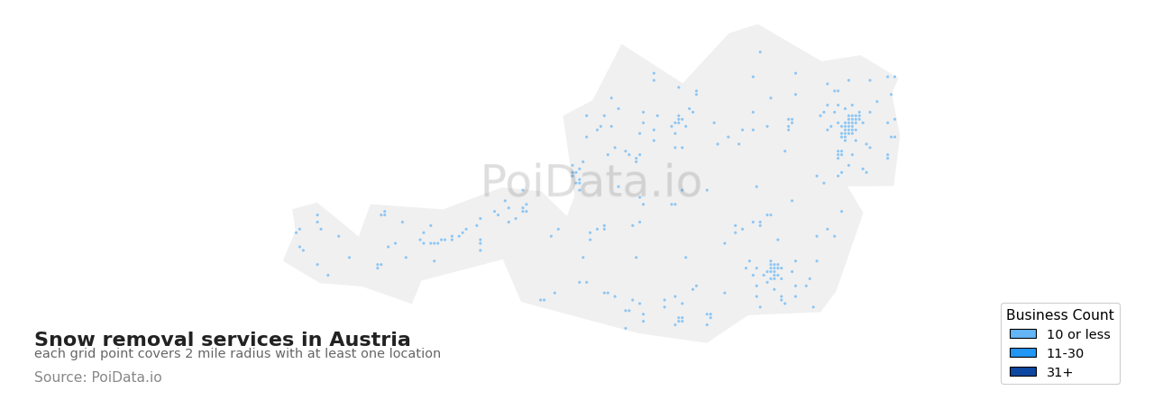 Snow removal service density map for Austria