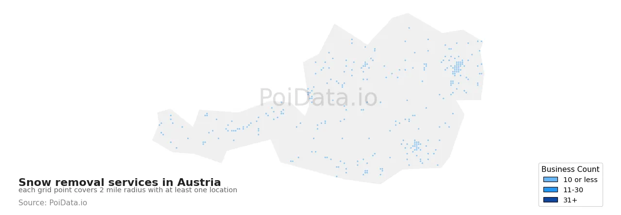 Snow removal service density map for Austria
