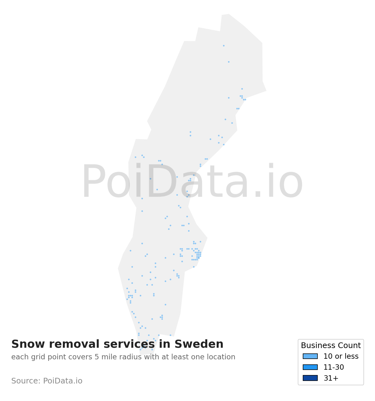 Snow removal service density map for Sweden
