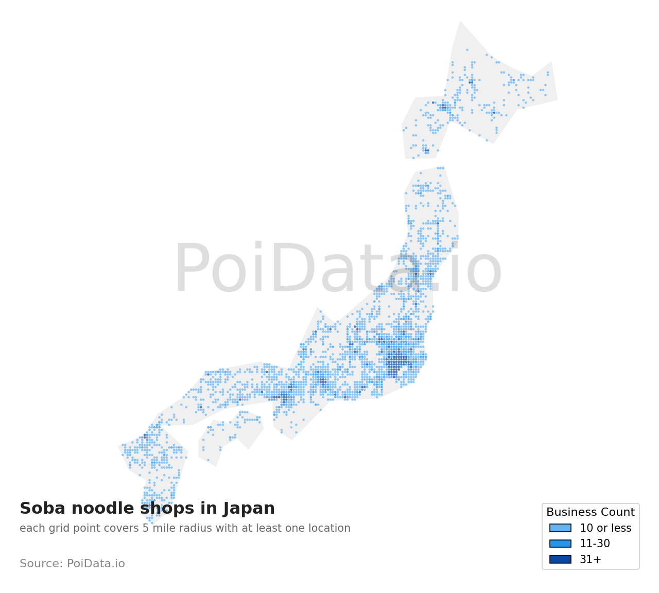 Soba noodle shop density map for Hyogo, Japan