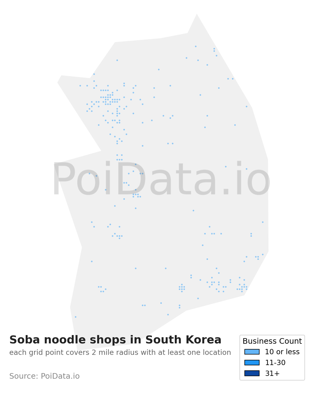 Soba noodle shop density map for South Korea