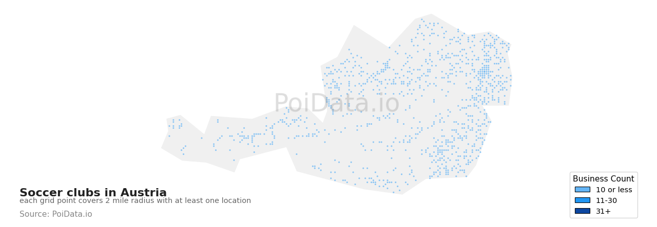Soccer club density map for Austria