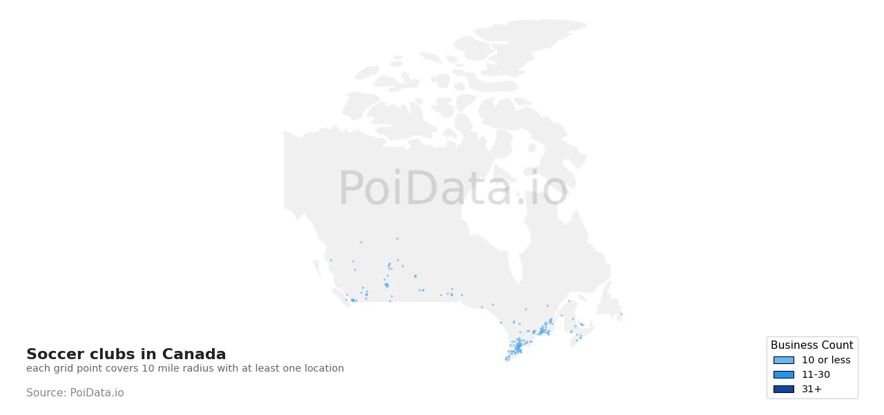 Soccer club density map for Canada
