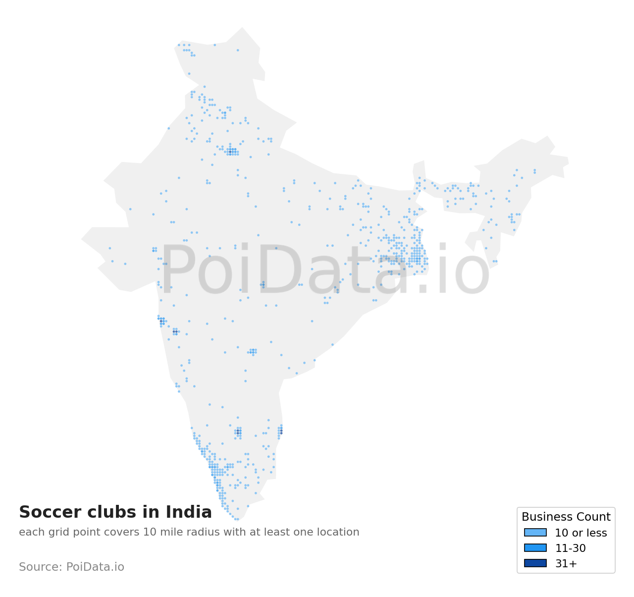 Soccer club density map for India