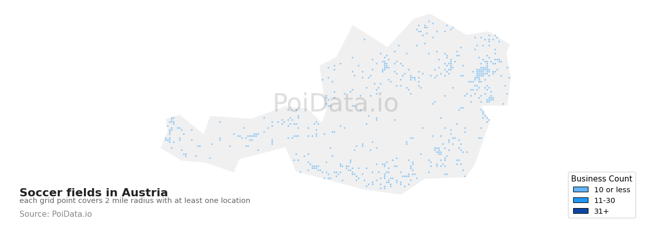 Soccer field density map for Austria