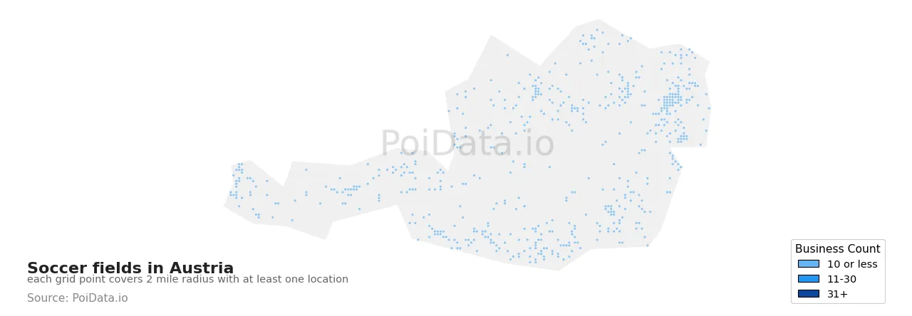 Soccer field density map for Austria