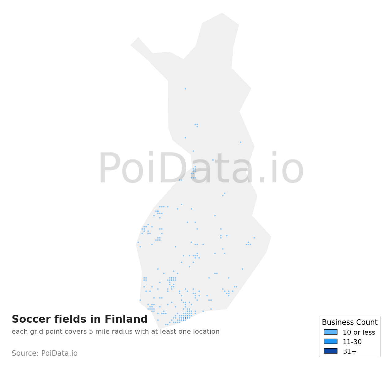 Soccer field density map for Finland