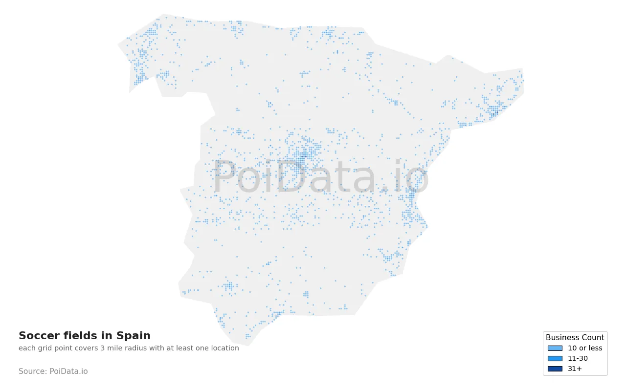 Soccer field density map for Spain