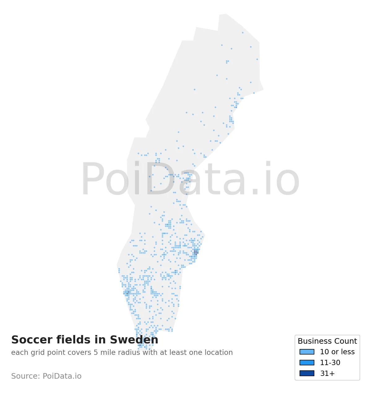 Soccer field density map for Sweden