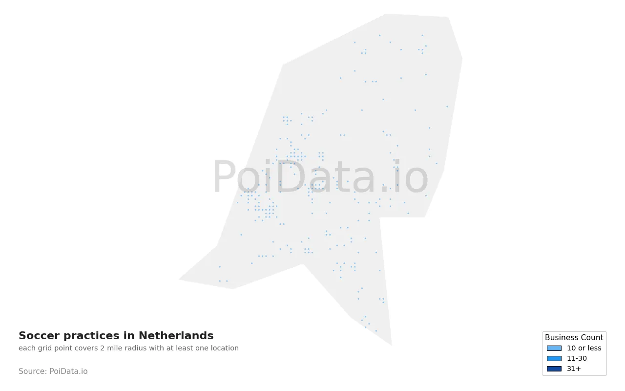 Soccer practice density map for Netherlands