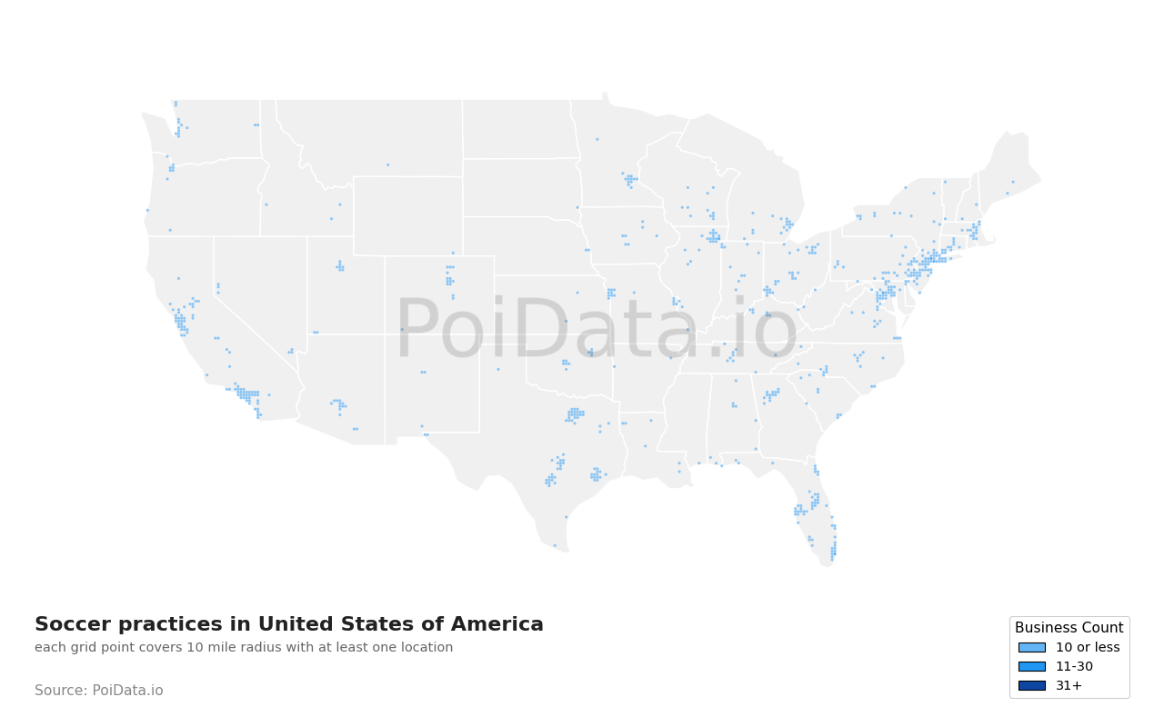 Soccer practice density map for United States