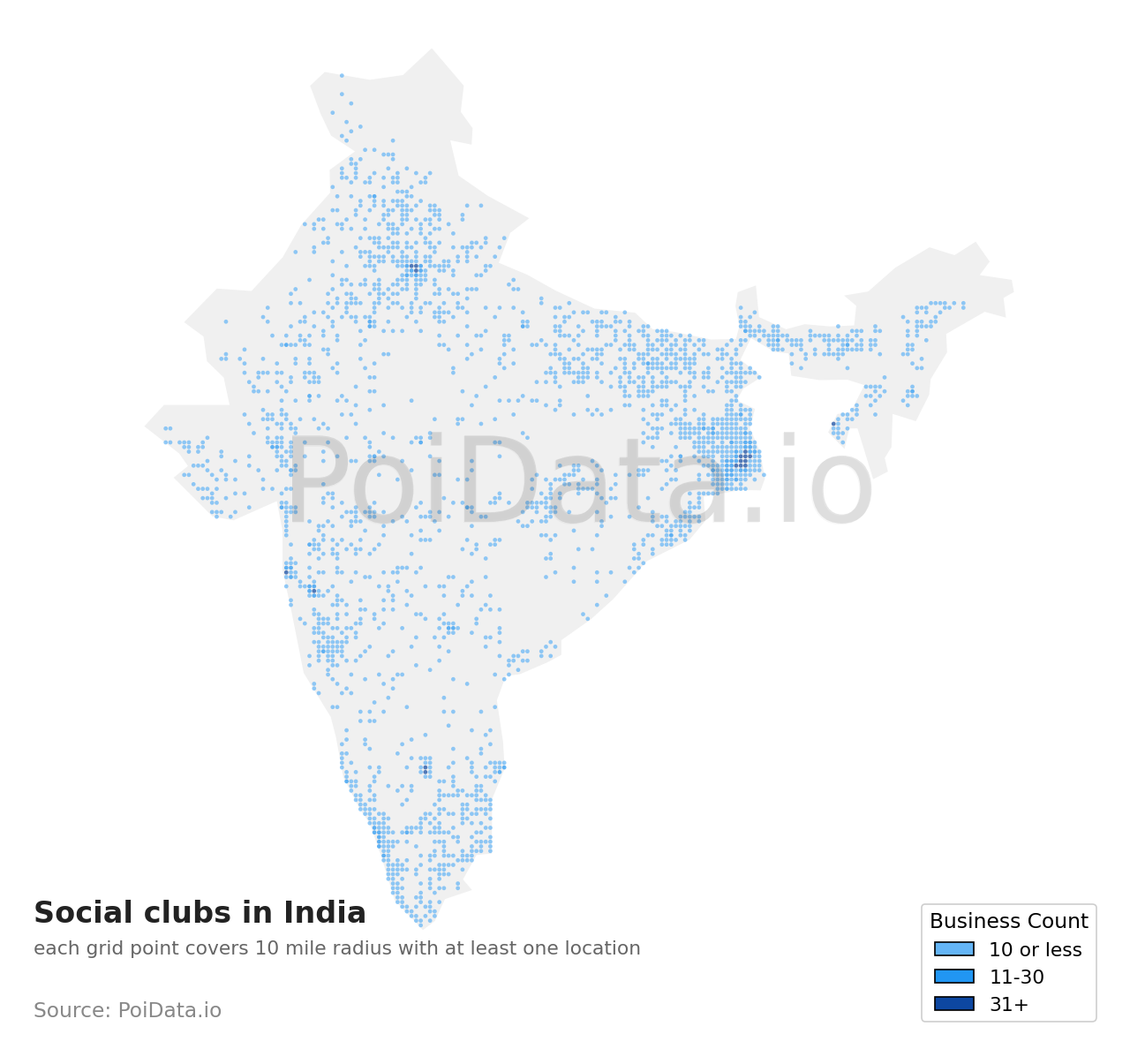 Social club density map for India