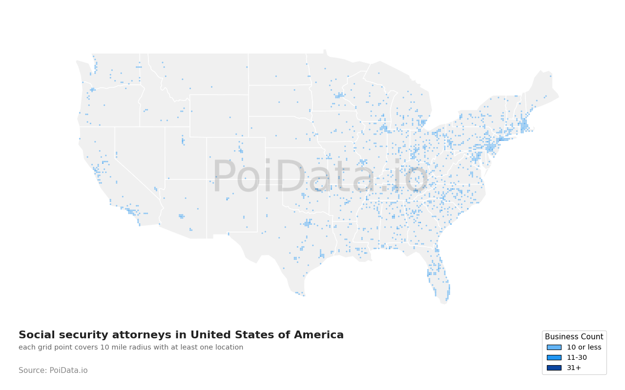 Social security attorney density map for Massachusetts, United States