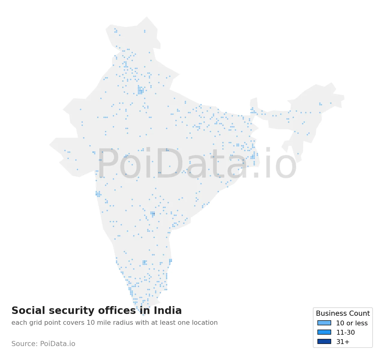Social security office density map for India