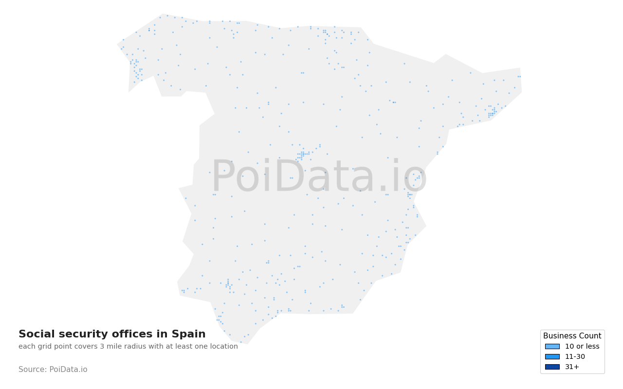 Social security office density map for Spain