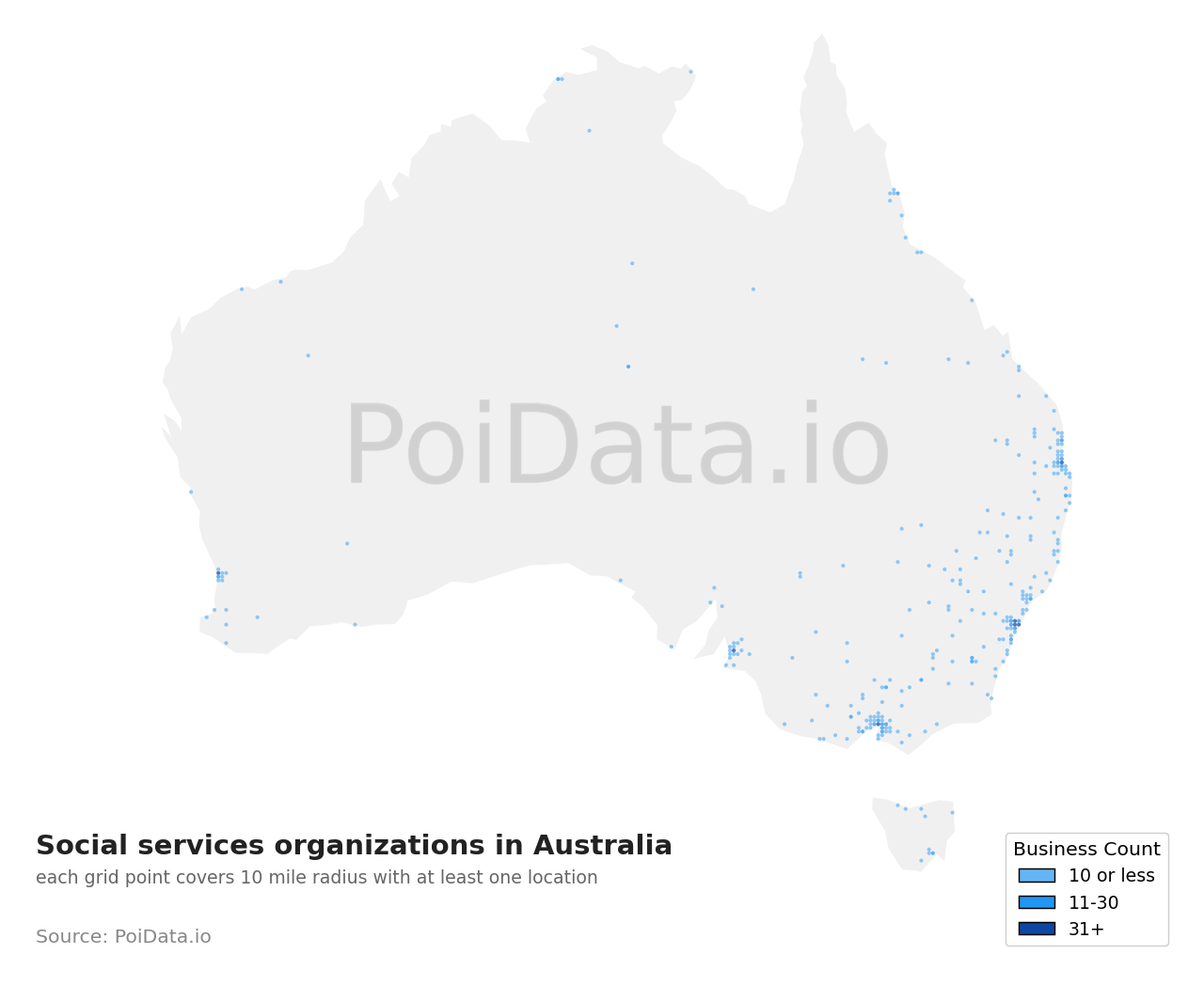 Social services organization density map for Australian Capital Territory, Australia