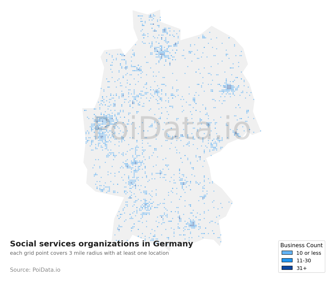 Social services organization density map for Germany
