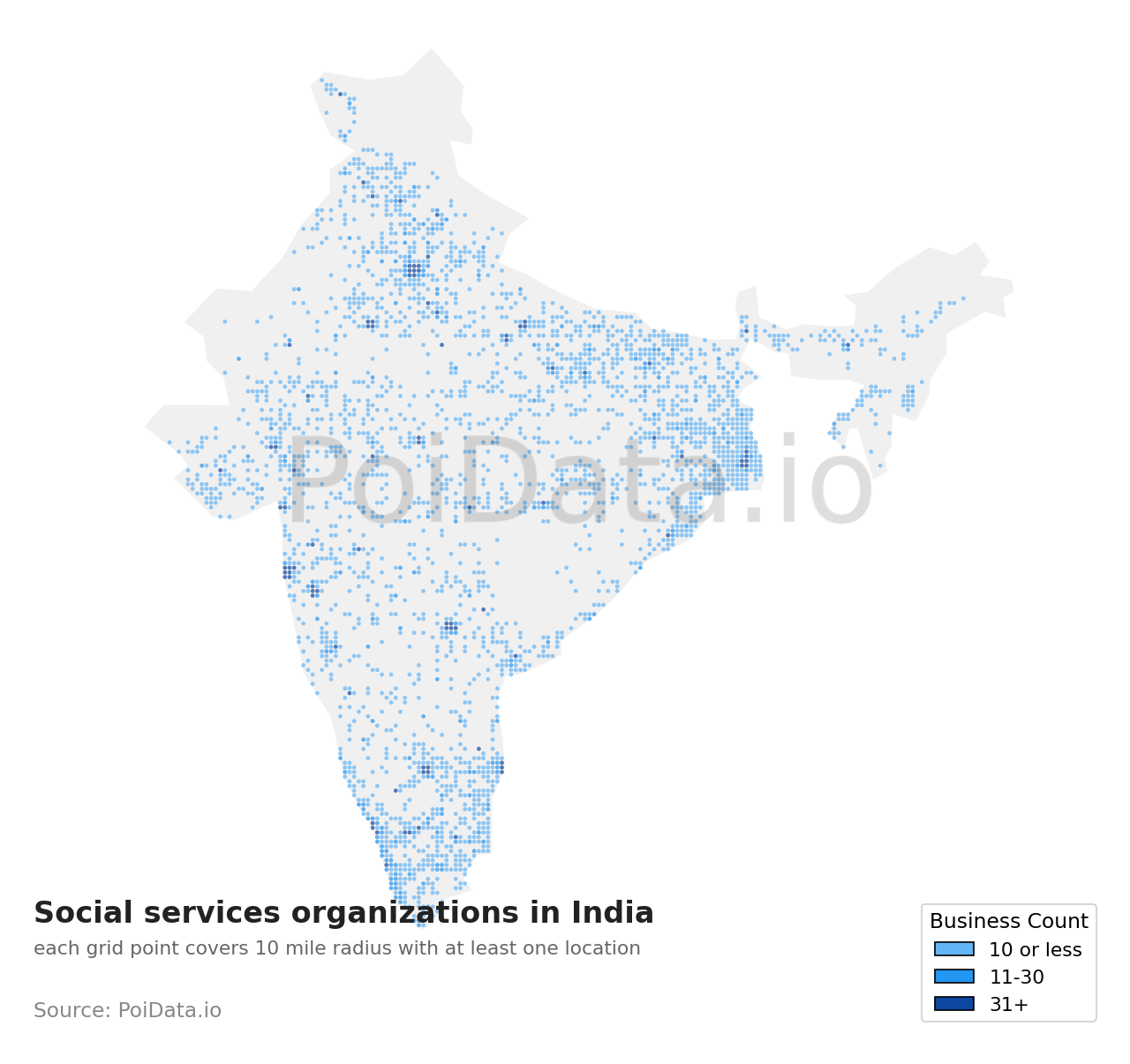 Social services organization density map for India