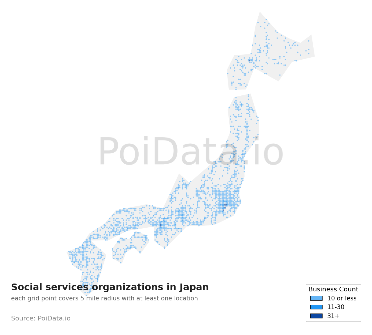 Social services organization density map for Osaka, Japan