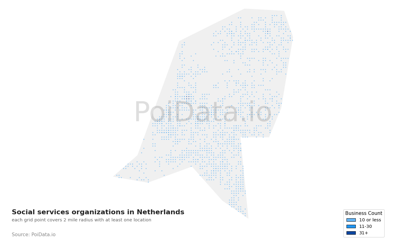 Social services organization density map for Netherlands