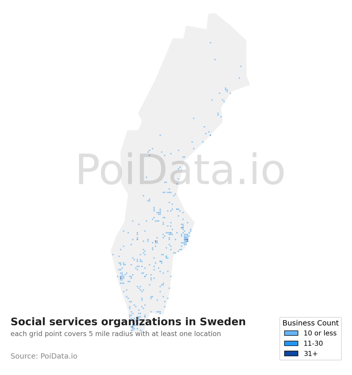 Social services organization density map for Sweden