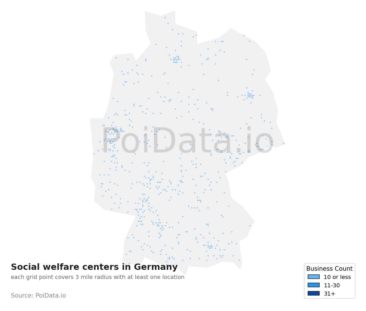 Social welfare center density map for Germany