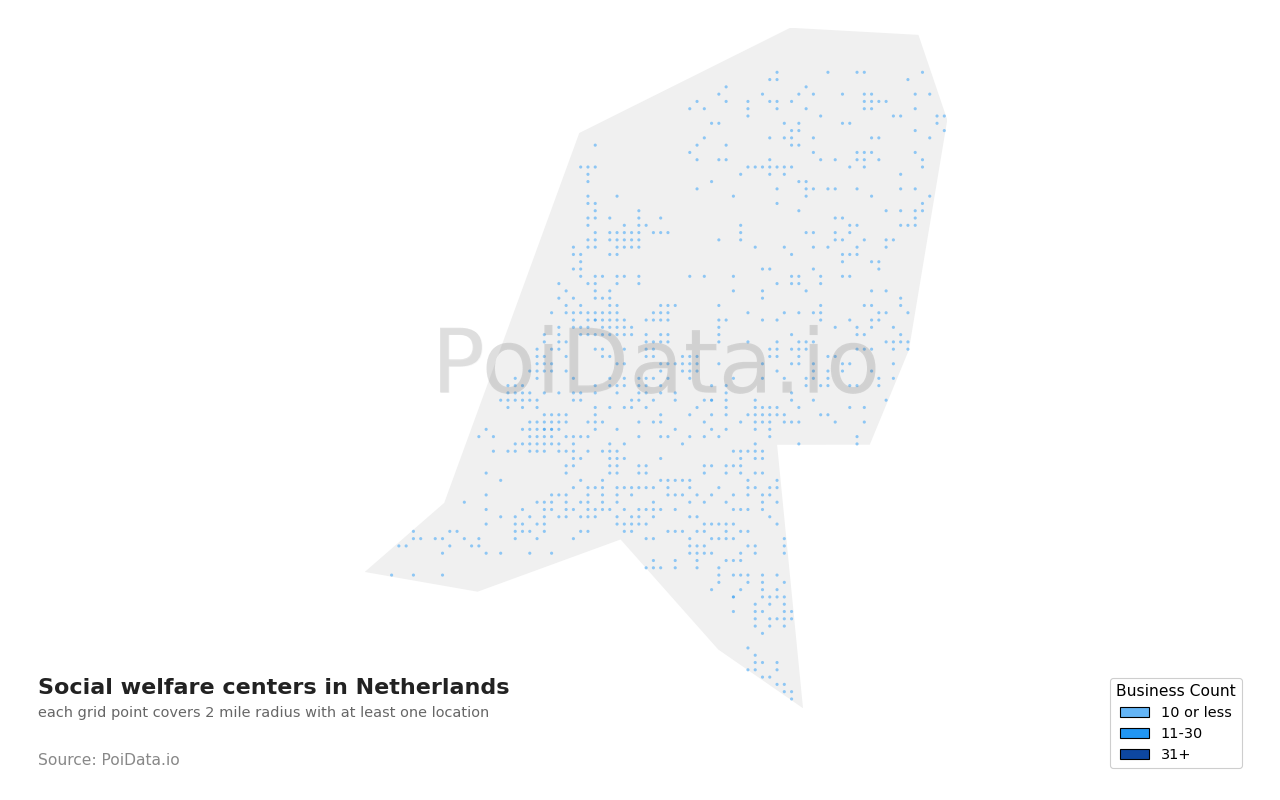Social welfare center density map for Netherlands