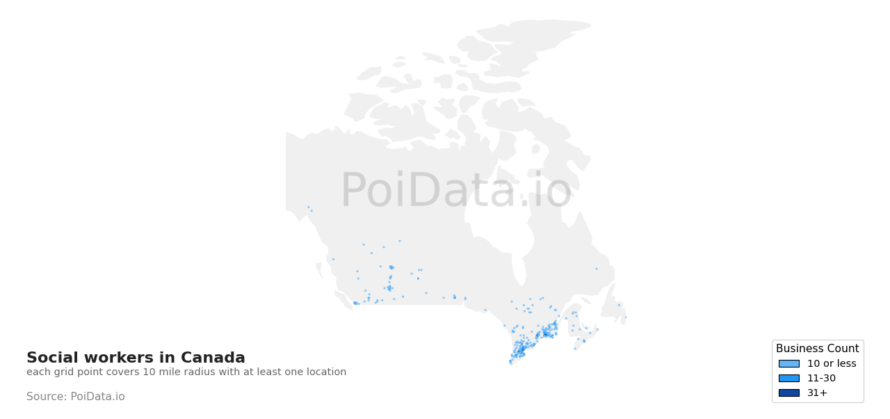 Social worker density map for Canada