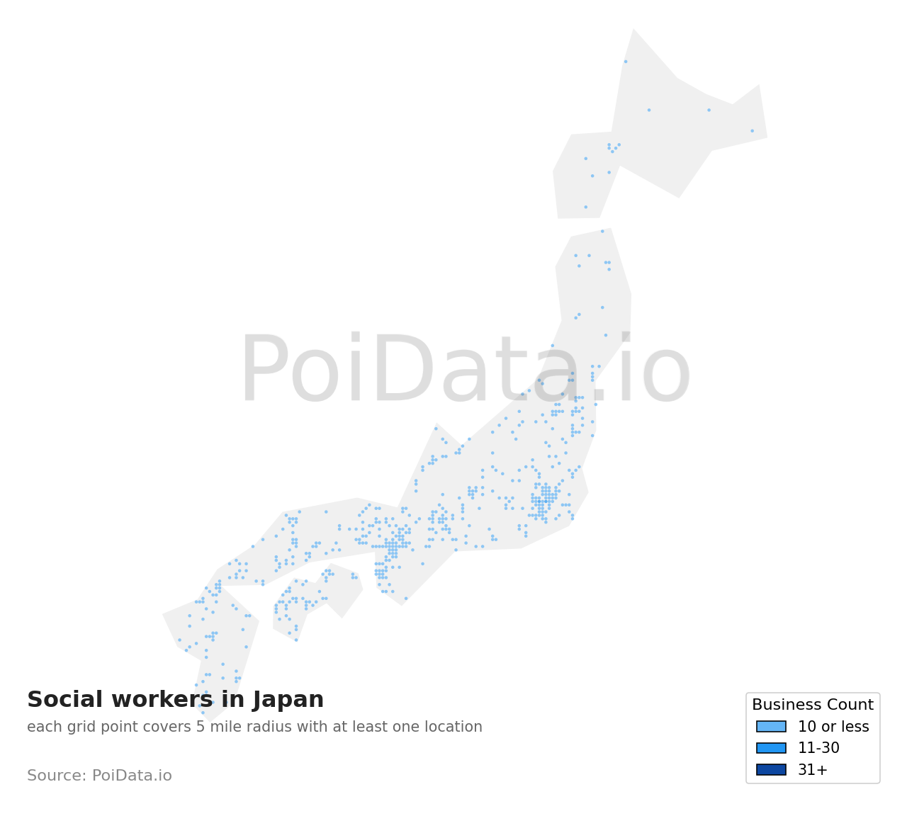 Social worker density map for Japan