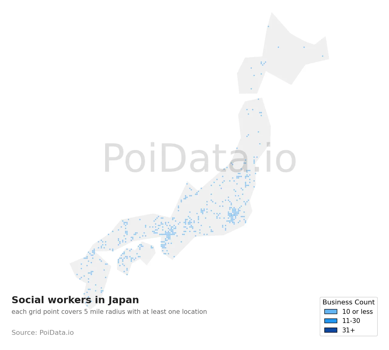 Social worker density map for Japan