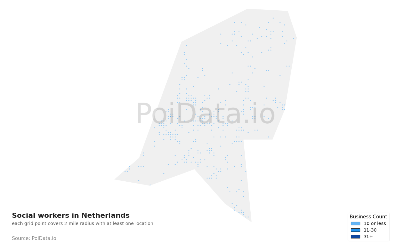 Social worker density map for Netherlands