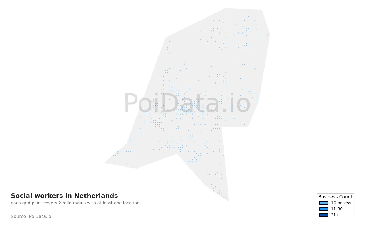 Social worker density map for Netherlands