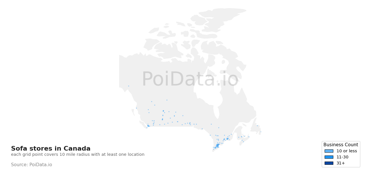 Sofa store density map for Canada