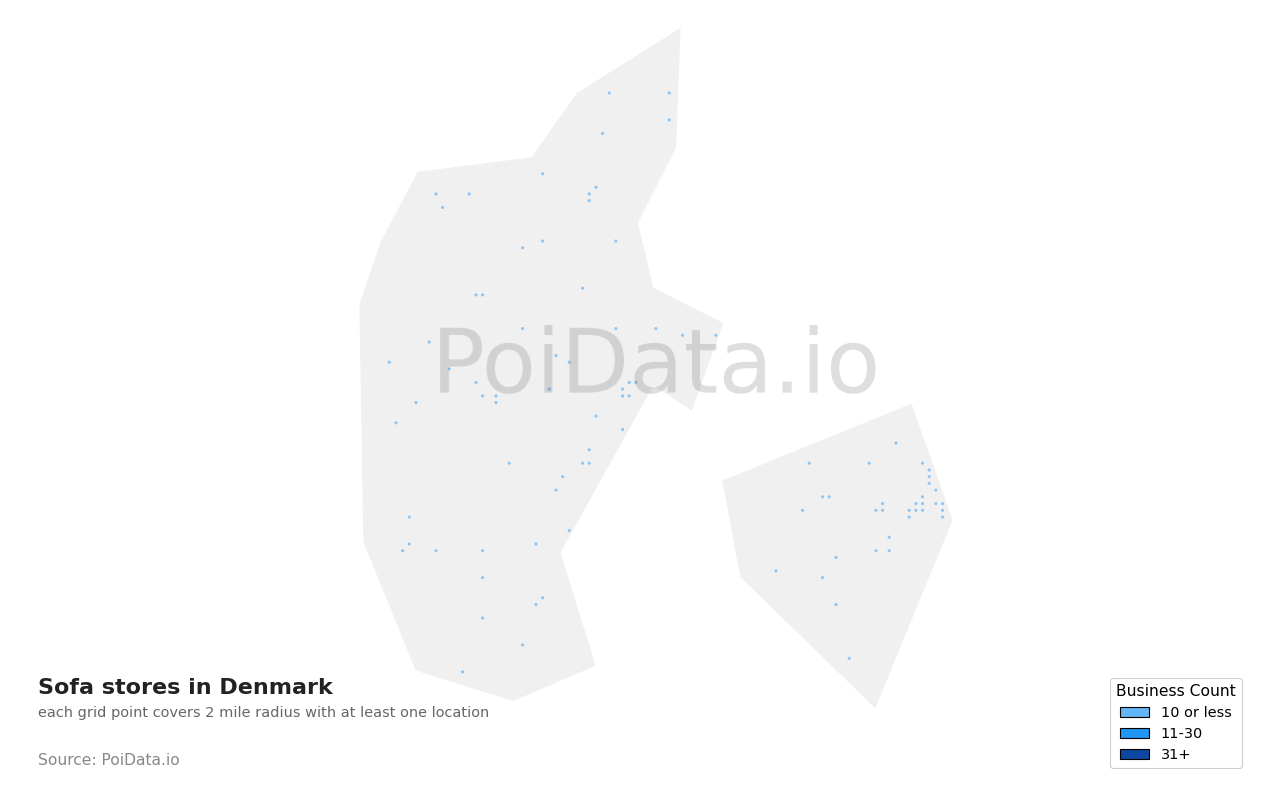Sofa store density map for Denmark