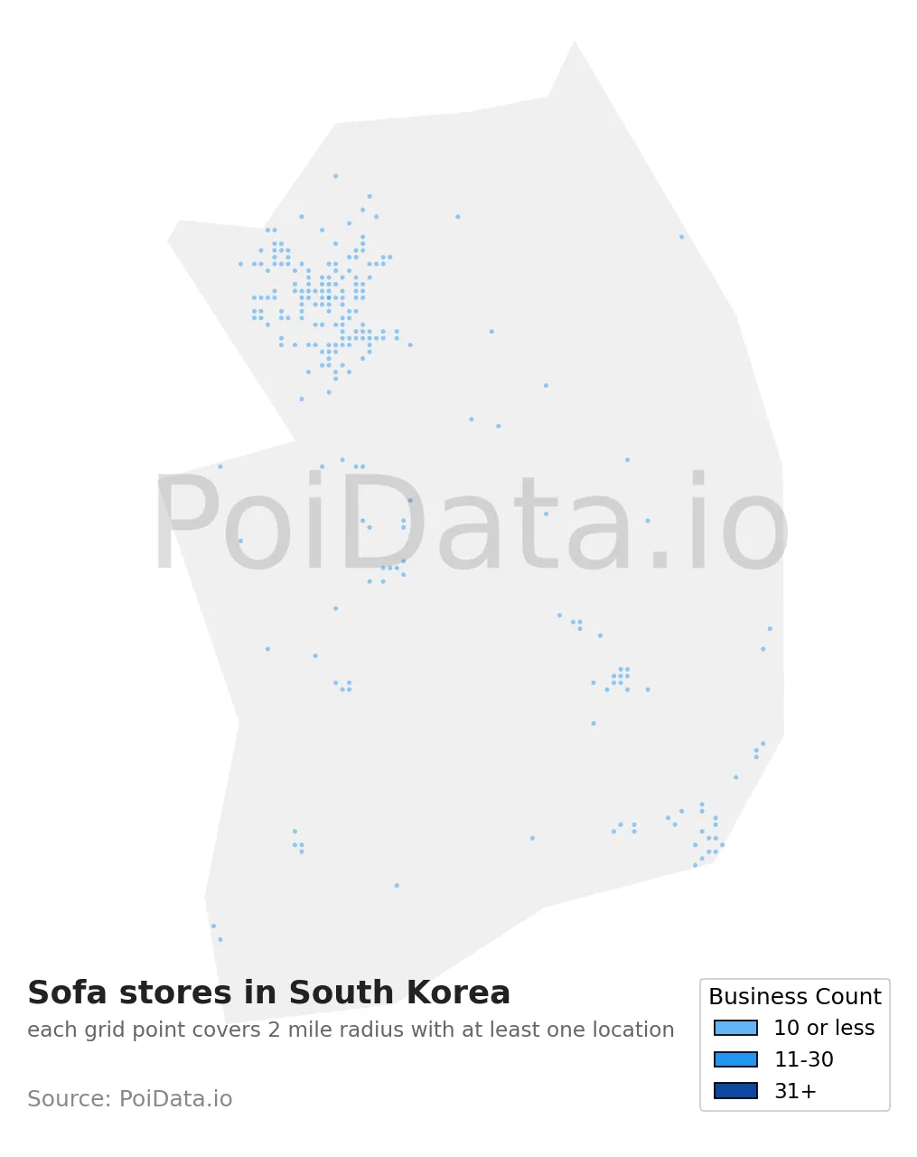 Sofa store density map for South Korea