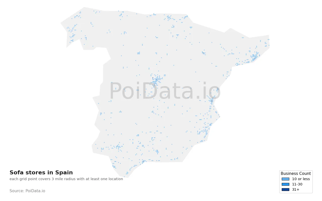 Sofa store density map for Spain