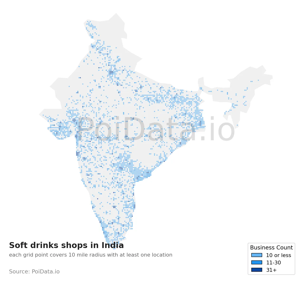 Soft drinks shop density map for India