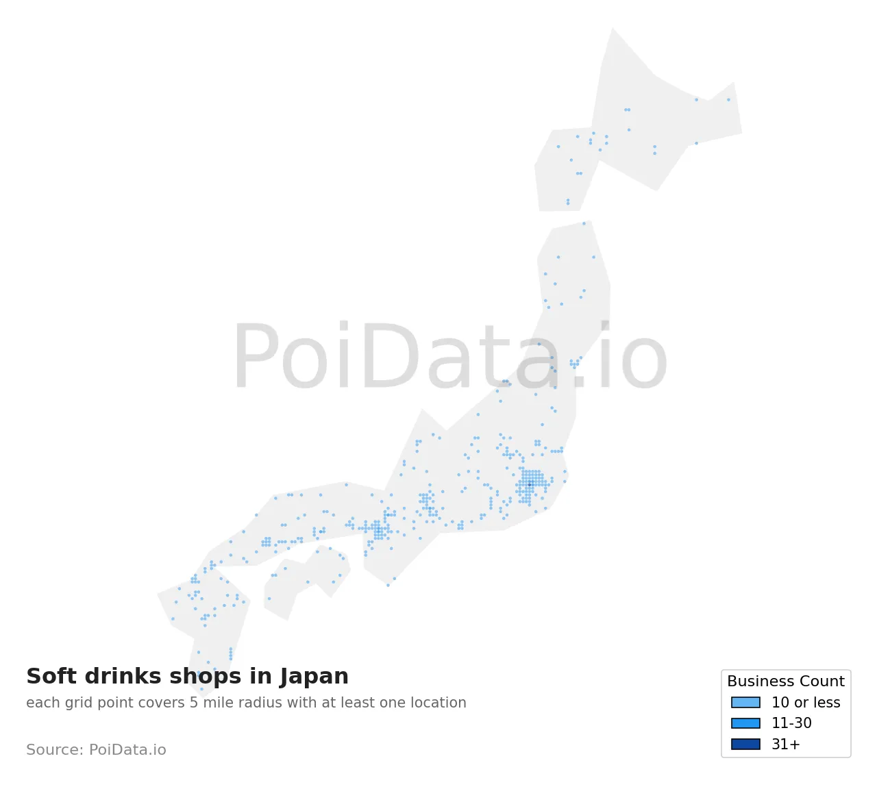 Soft drinks shop density map for Japan