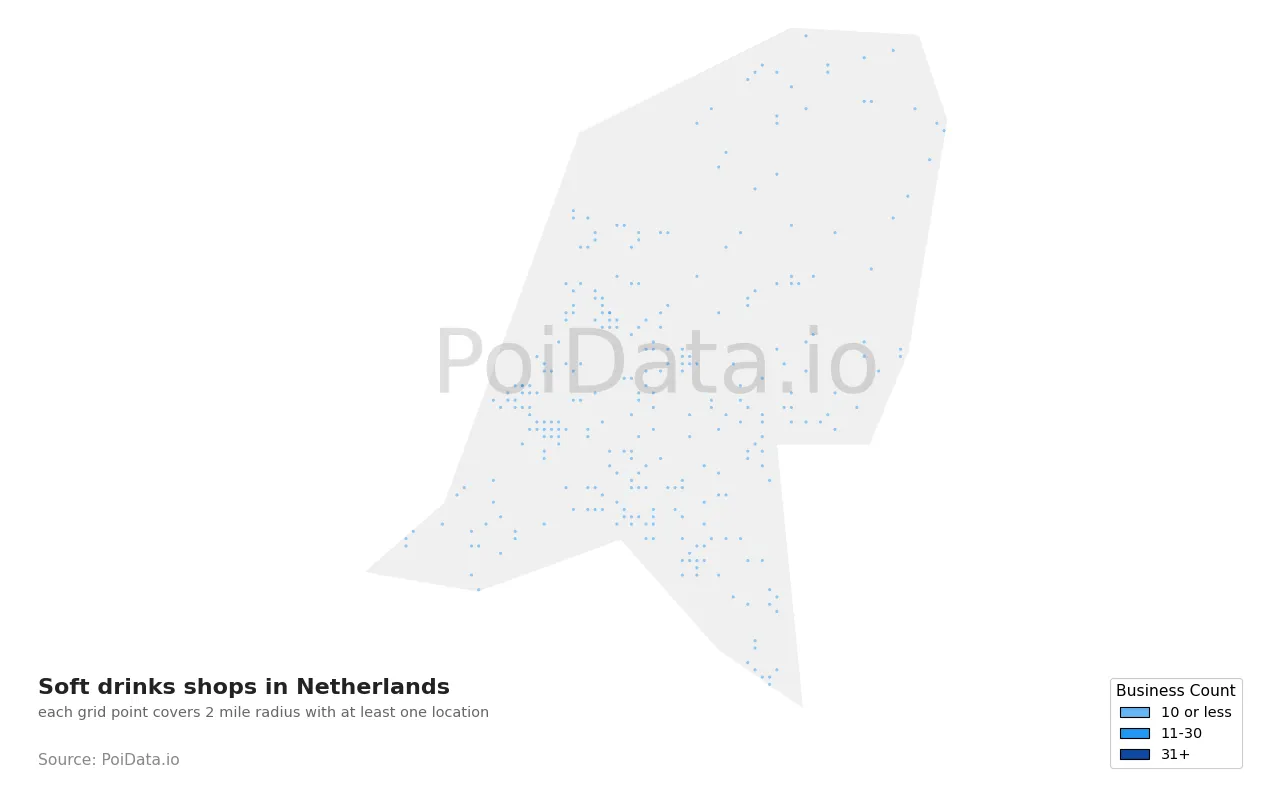 Soft drinks shop density map for Netherlands