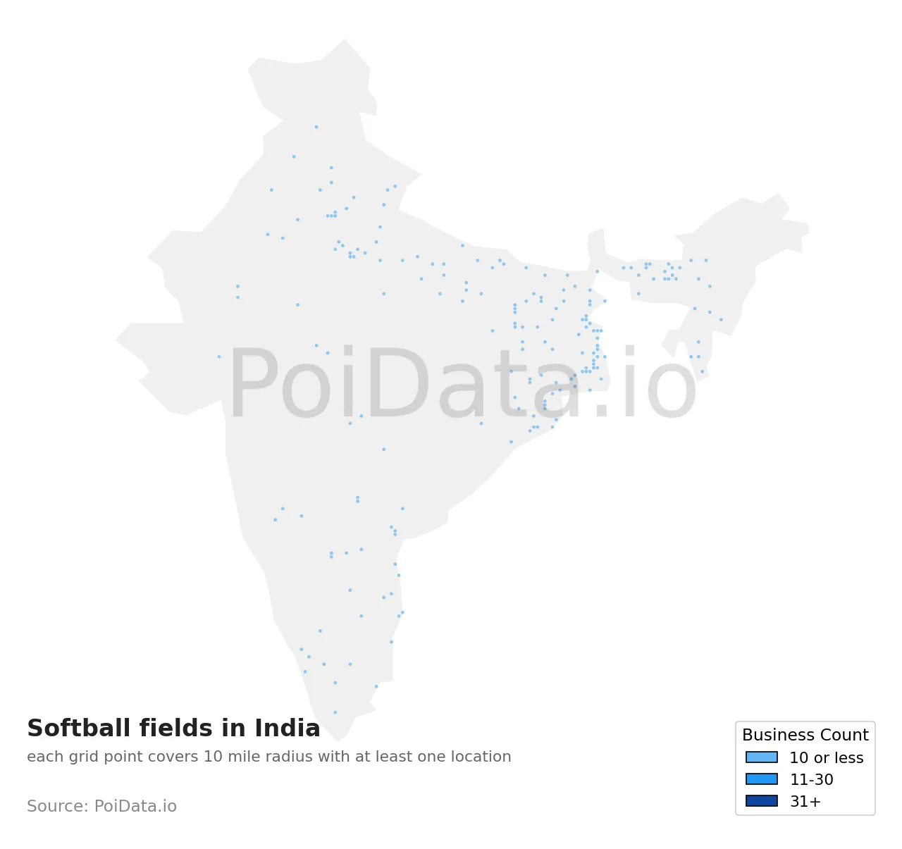 Softball field density map for India
