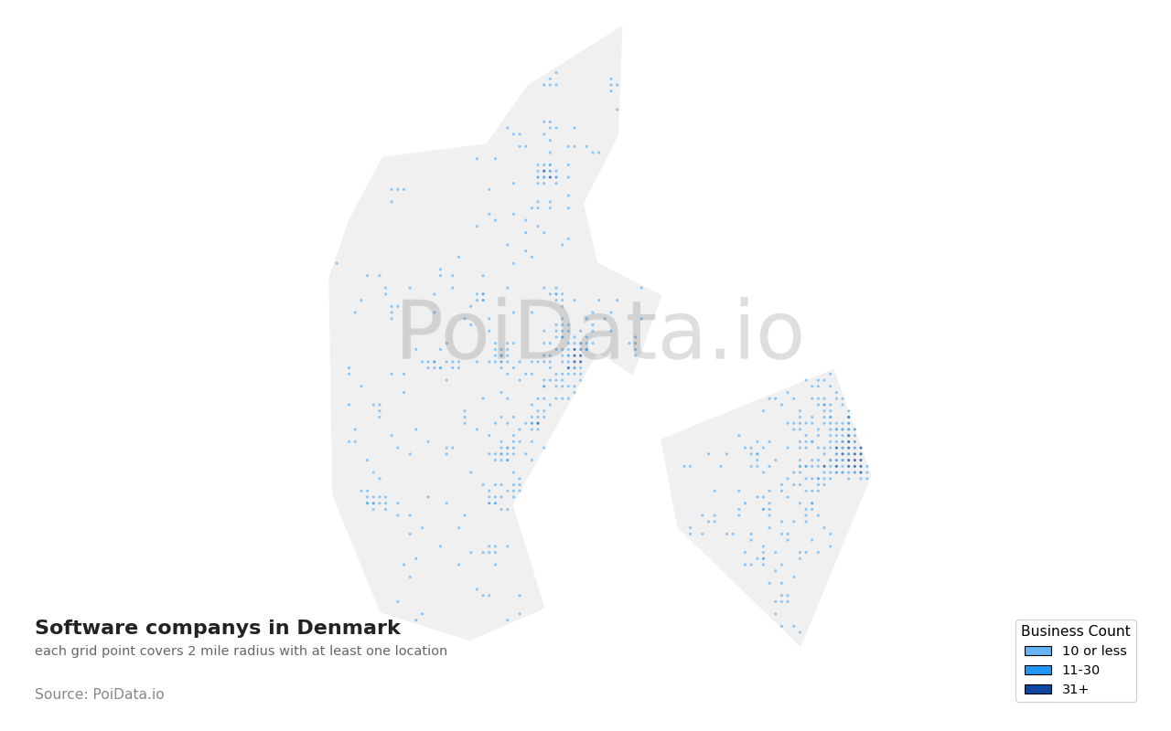 Software company density map for Denmark